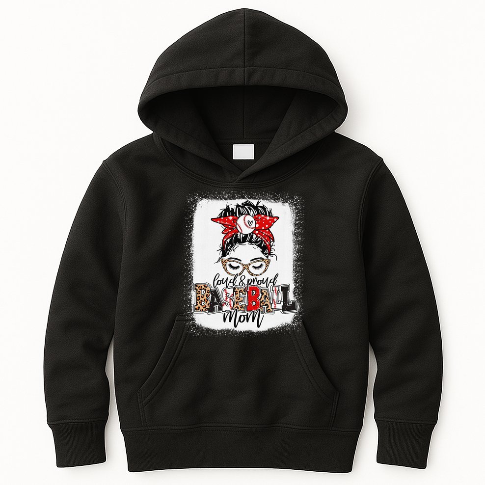 Loud And Proud Baseball Mom Messy Bun Bleached Kids Hoodie