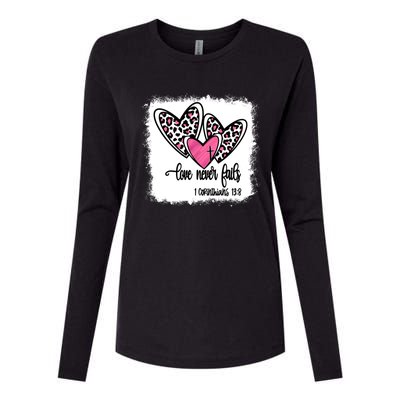 Leopard And Pink Heart Print Valentine Love Never Fails Funny Gift Womens Cotton Relaxed Long Sleeve T-Shirt