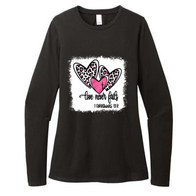 Leopard And Pink Heart Print Valentine Love Never Fails Funny Gift Womens CVC Long Sleeve Shirt