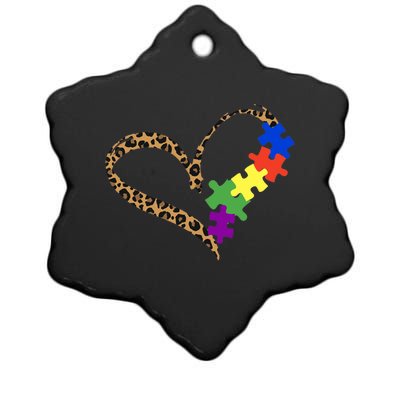 Love Autism Puzzle Leopard Graphic Autism Awareness Gift Ceramic Star Ornament