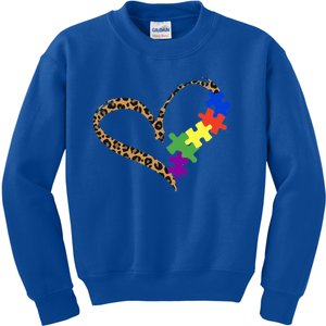 Love Autism Puzzle Leopard Graphic Autism Awareness Gift Kids Sweatshirt