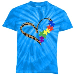 Love Autism Puzzle Leopard Graphic Autism Awareness Gift Kids Tie-Dye T-Shirt