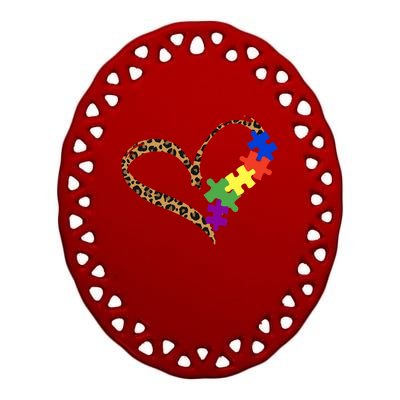 Love Autism Puzzle Leopard Graphic Autism Awareness Gift Ceramic Oval Ornament