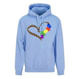 Love Autism Puzzle Leopard Graphic Autism Awareness Gift Unisex Surf Hoodie