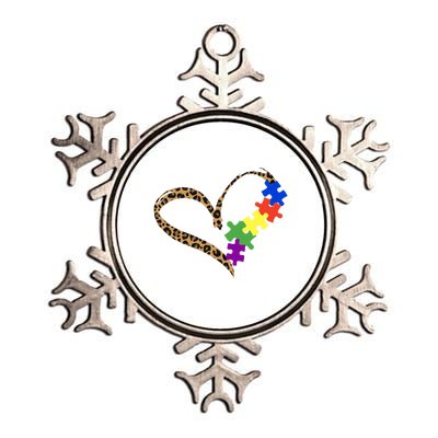 Love Autism Puzzle Leopard Graphic Autism Awareness Gift Metallic Star Ornament