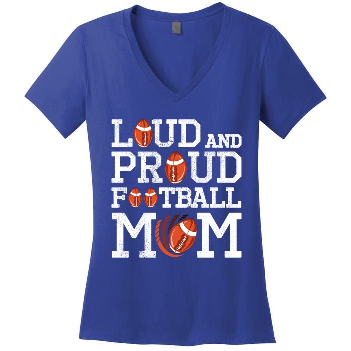 Loud And Proud Football Mom Game Season Vintage Football Gift Women's V-Neck T-Shirt