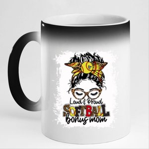 Loud And Proud Softball Bonus Mom Messy Bun Game Day Vibes Cute Gift 11oz Black Color Changing Mug