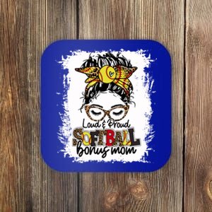 Loud And Proud Softball Bonus Mom Messy Bun Game Day Vibes Cute Gift Coaster