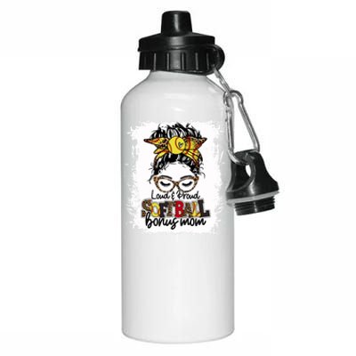 Loud And Proud Softball Bonus Mom Messy Bun Game Day Vibes Cute Gift Aluminum Water Bottle