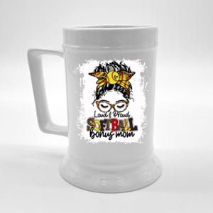 Loud And Proud Softball Bonus Mom Messy Bun Game Day Vibes Cute Gift Beer Stein