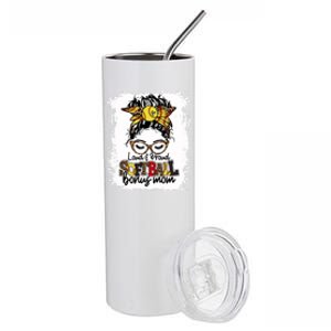 Loud And Proud Softball Bonus Mom Messy Bun Game Day Vibes Cute Gift Stainless Steel Tumbler