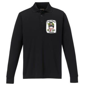 Loud And Proud Soccer Mommy Messy Bun Bleached Gift Performance Long Sleeve Polo