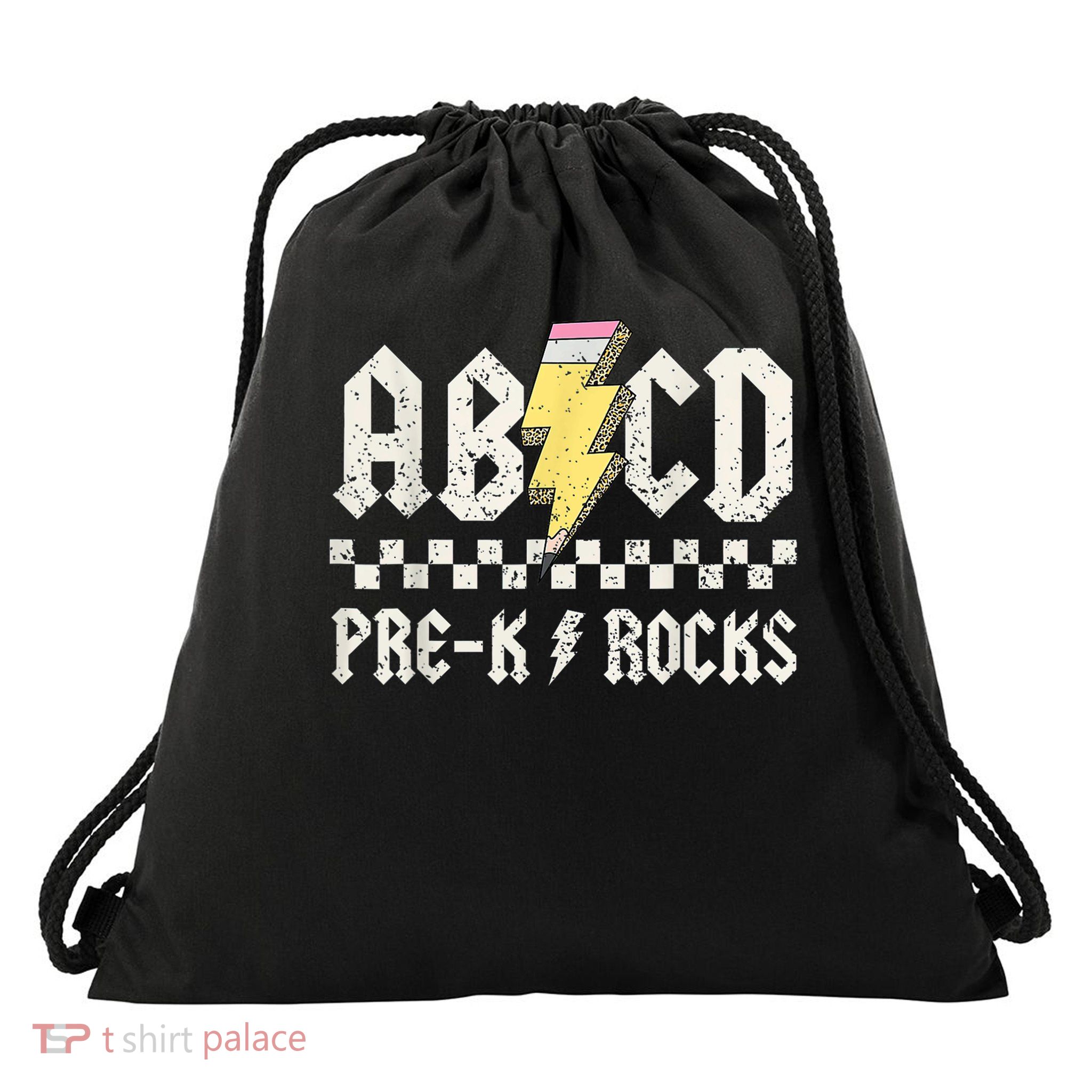 Lightning Abcd Pre K Rocks Preschool Teachers Kids Pre K Drawstring Bag