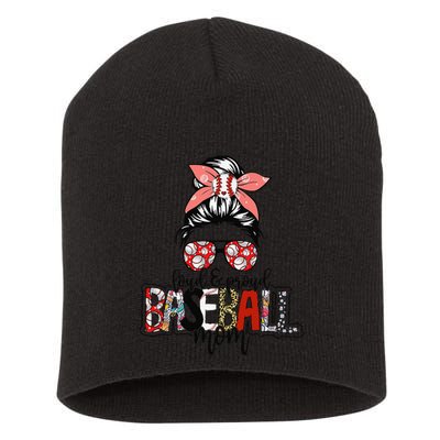 Loud And Proud Baseball Mom Messy Bun Funny Mothers Day 2024 Short Acrylic Beanie