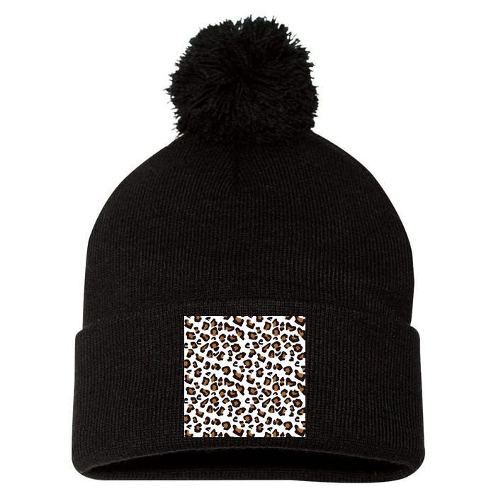 Leopard Animal Pattern Pom Pom 12in Knit Beanie