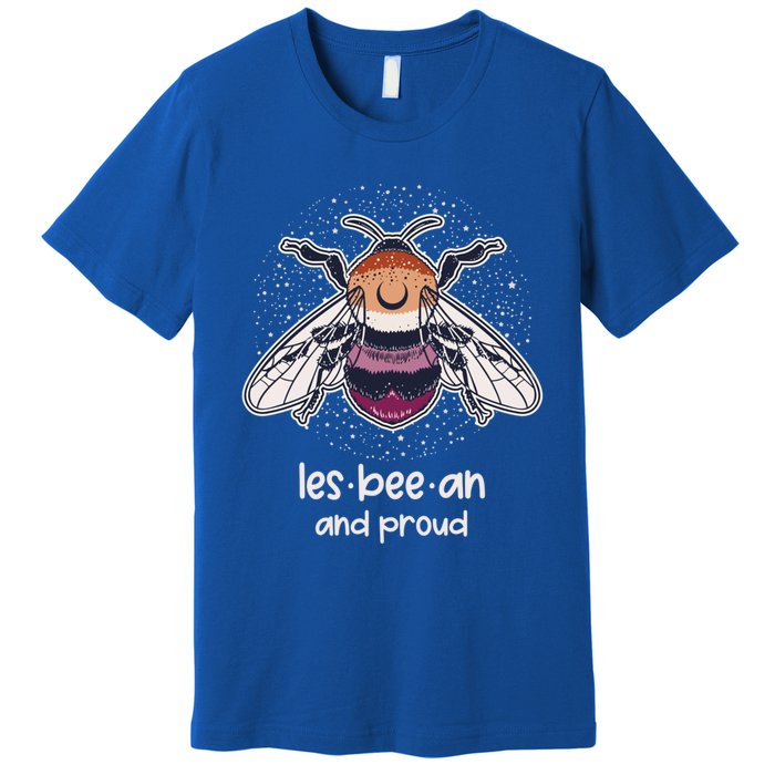 Lesbeean And Proud With Bee Lesbian Flag Color Lgbt Pride Gift Premium T-Shirt