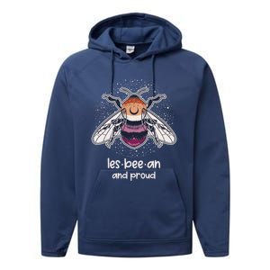 Lesbeean And Proud With Bee Lesbian Flag Color Lgbt Pride Gift Performance Fleece Hoodie