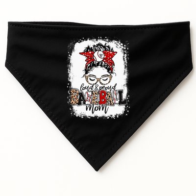 Loud And Proud BaseBall Mom Life Messy Bun Leopard USA-Made Doggie Bandana