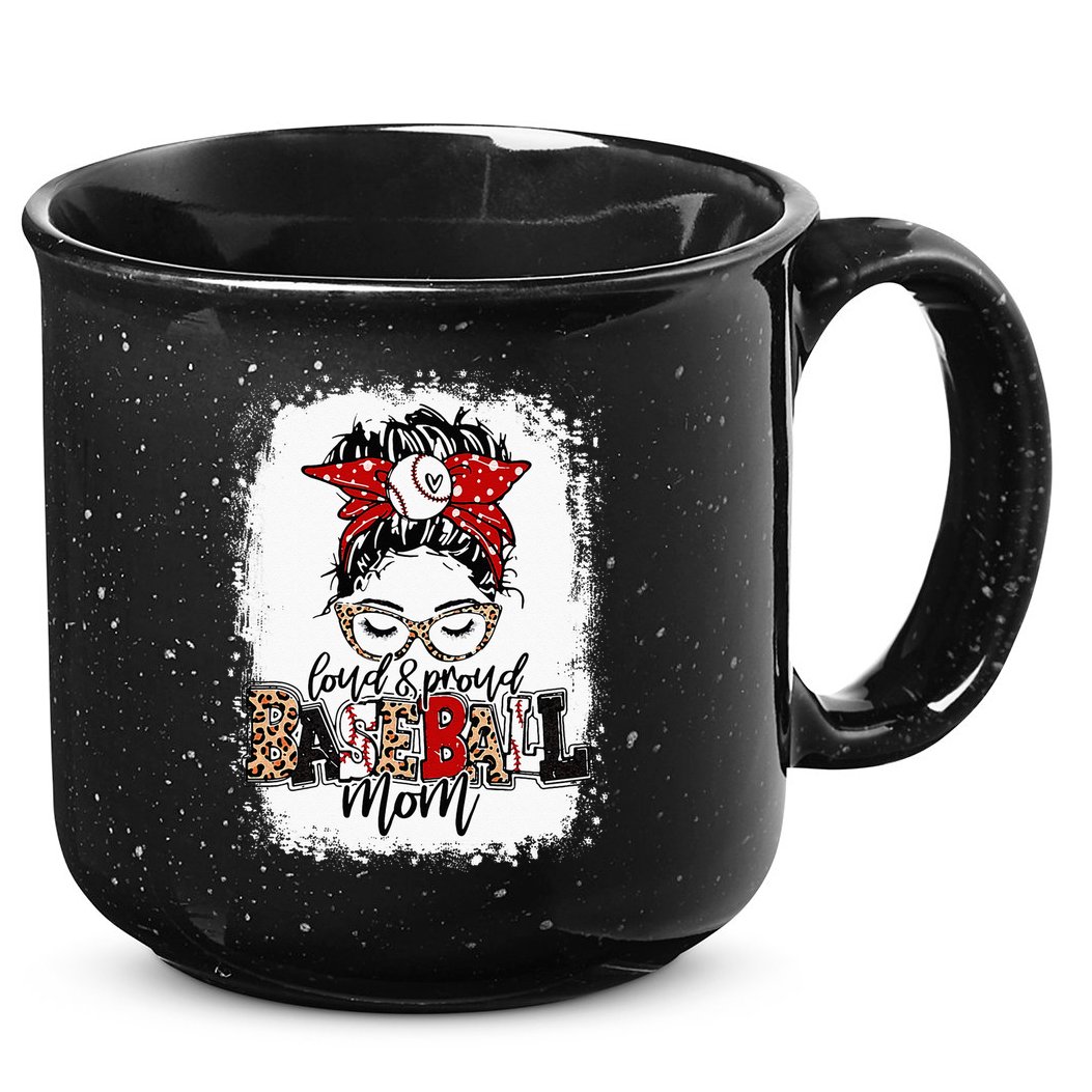 Loud And Proud BaseBall Mom Life Messy Bun Leopard 15oz Campfire Ceramic Mug