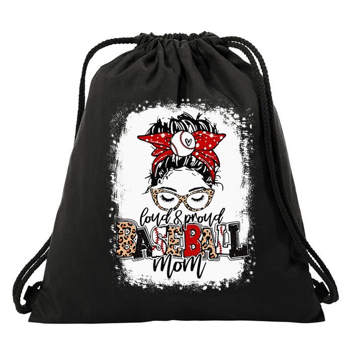 Loud And Proud BaseBall Mom Life Messy Bun Leopard Drawstring Bag