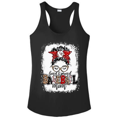Loud And Proud BaseBall Mom Life Messy Bun Leopard Ladies PosiCharge Competitor Racerback Tank