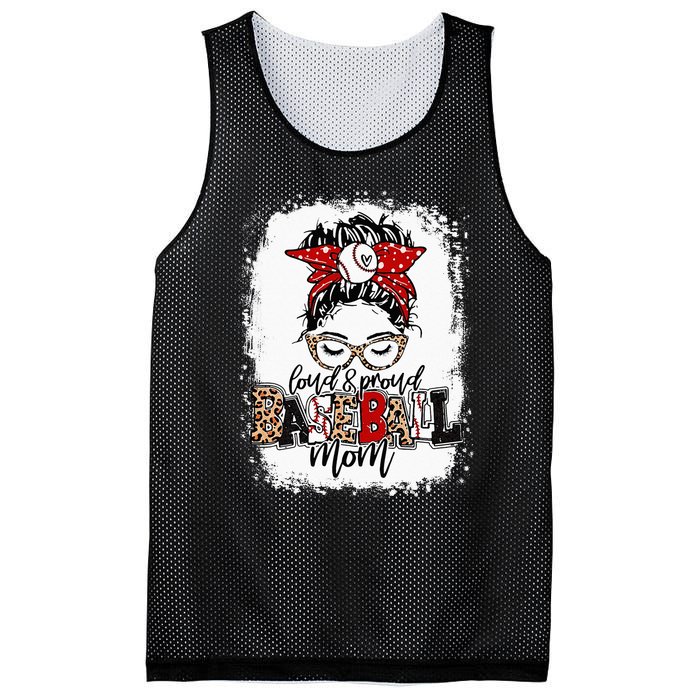 Loud And Proud BaseBall Mom Life Messy Bun Leopard Mesh Reversible Basketball Jersey Tank