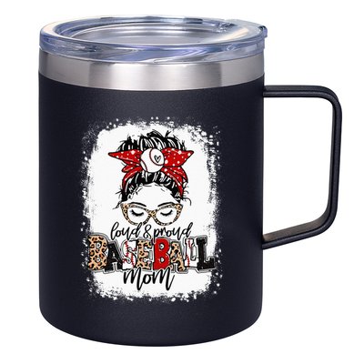 Loud And Proud BaseBall Mom Life Messy Bun Leopard 12oz Stainless Steel Coffee Mug
