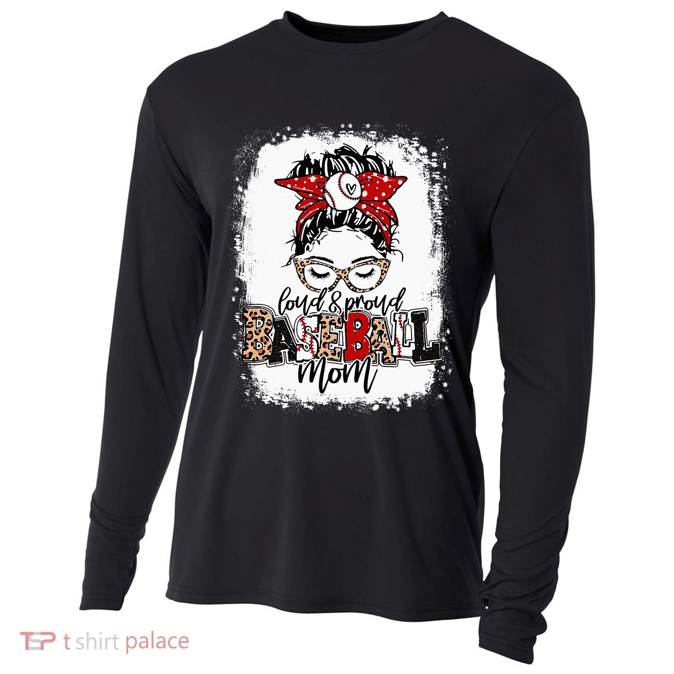 Loud And Proud BaseBall Mom Life Messy Bun Leopard Cooling Performance Long Sleeve Crew