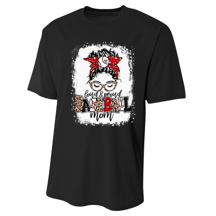 Loud And Proud BaseBall Mom Life Messy Bun Leopard Performance Sprint T-Shirt