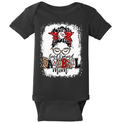 Loud And Proud BaseBall Mom Life Messy Bun Leopard Baby Bodysuit