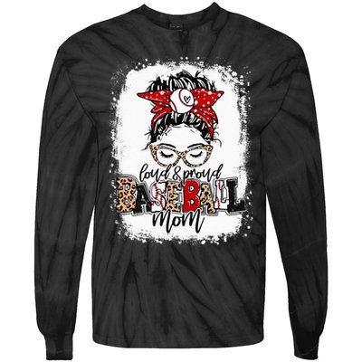 Loud And Proud BaseBall Mom Life Messy Bun Leopard Tie-Dye Long Sleeve Shirt