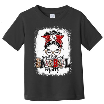 Loud And Proud BaseBall Mom Life Messy Bun Leopard Toddler T-Shirt