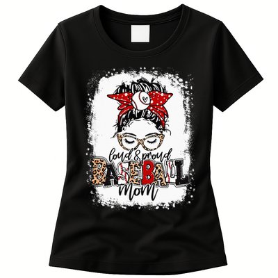 Loud And Proud BaseBall Mom Life Messy Bun Leopard Womens T-Shirt