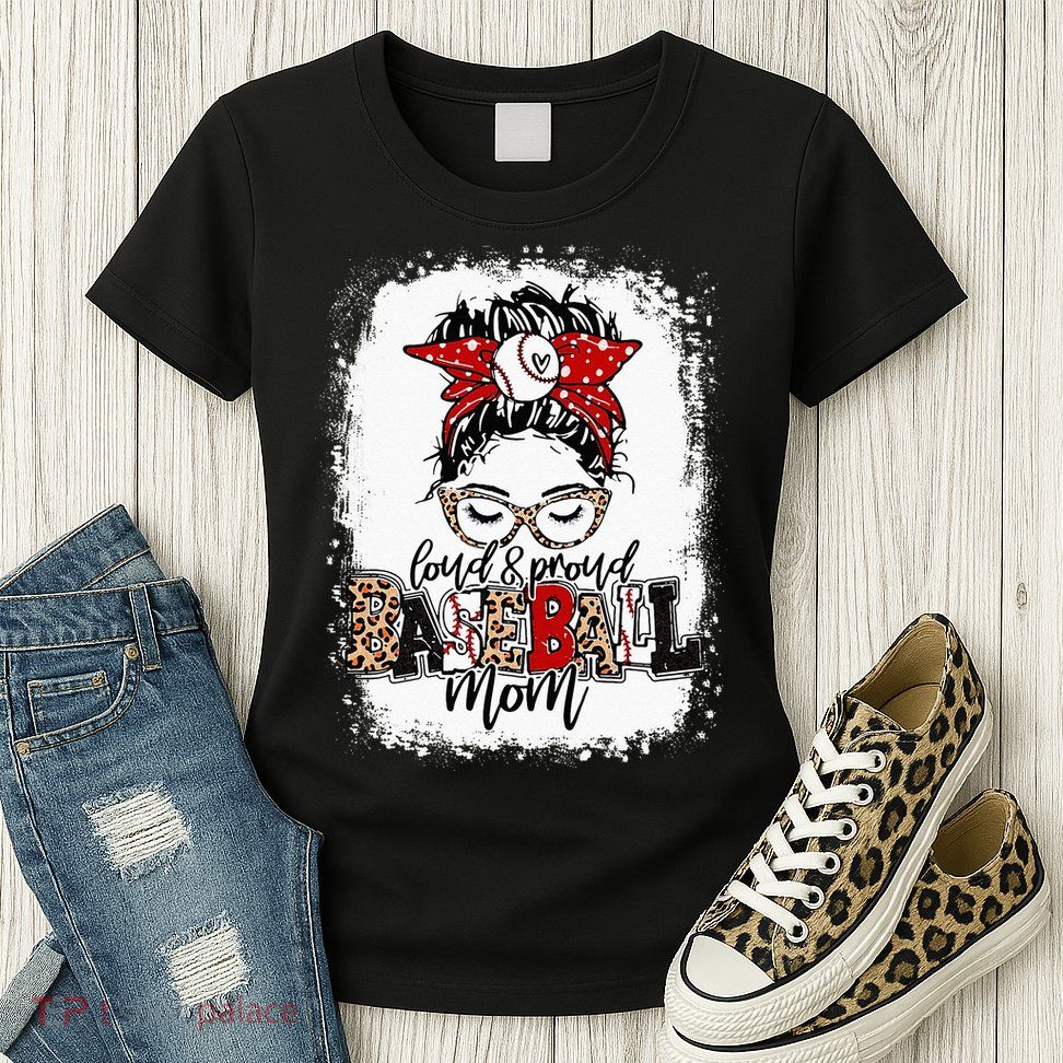 Loud And Proud BaseBall Mom Life Messy Bun Leopard Womens T-Shirt
