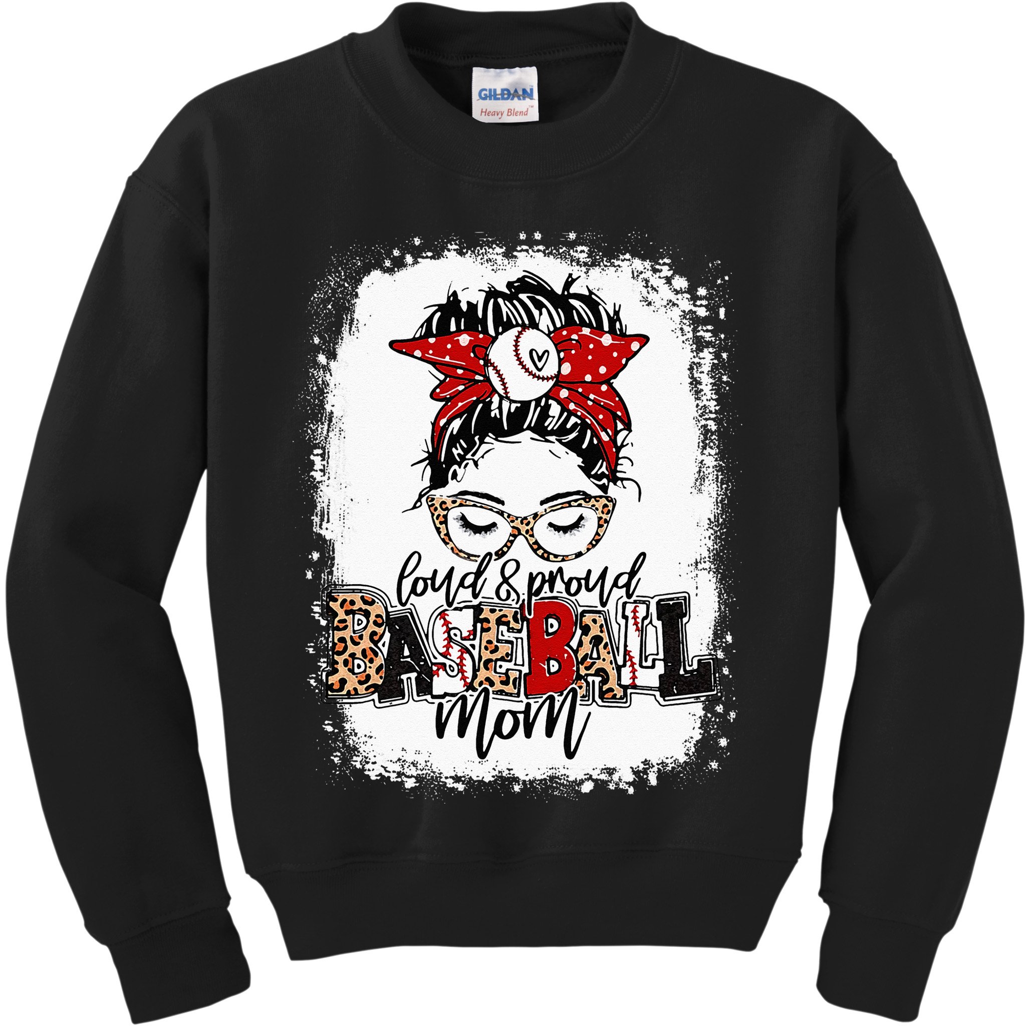 Loud And Proud BaseBall Mom Life Messy Bun Leopard Kids Sweatshirt