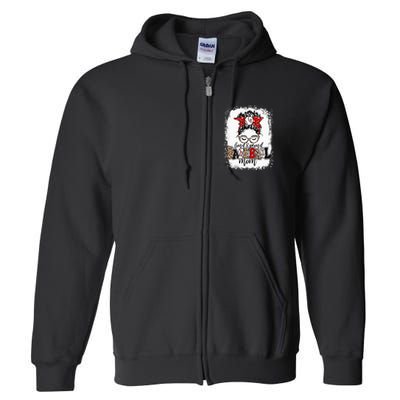 Loud And Proud BaseBall Mom Life Messy Bun Leopard Full Zip Hoodie