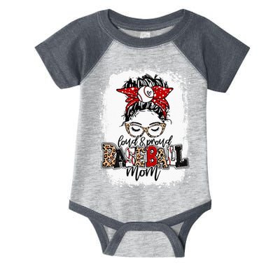 Loud And Proud BaseBall Mom Life Messy Bun Leopard Infant Baby Jersey Bodysuit