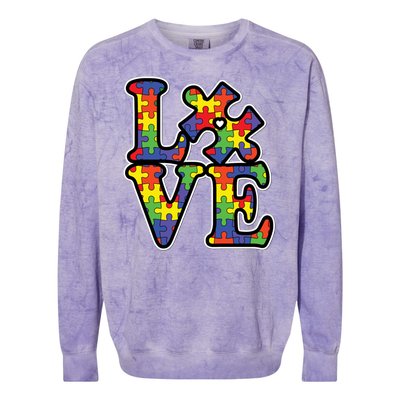 Love Autism Puzzle Piece Colorblast Crewneck Sweatshirt