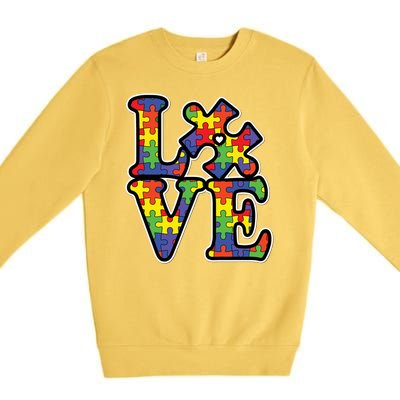 Love Autism Puzzle Piece Premium Crewneck Sweatshirt