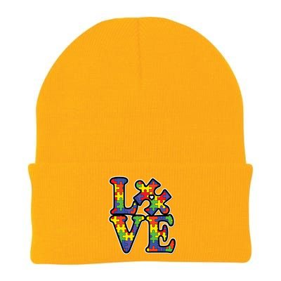 Love Autism Puzzle Piece Knit Cap Winter Beanie