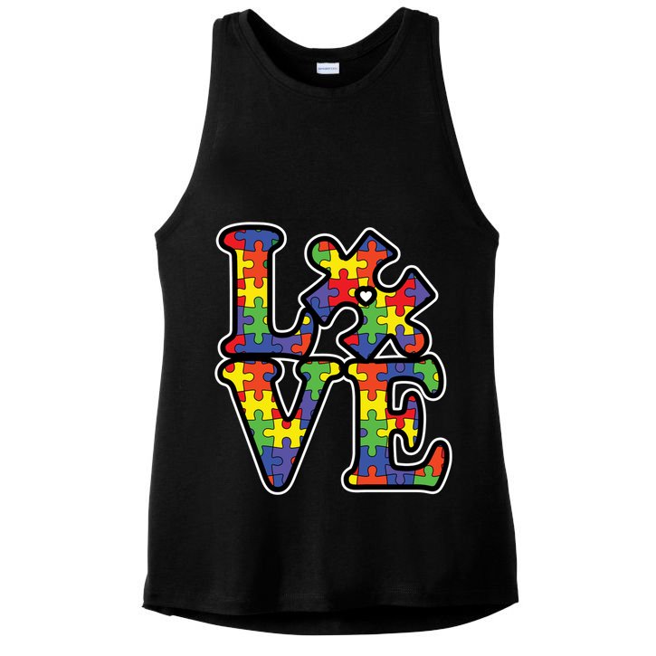 Love Autism Puzzle Piece Ladies PosiCharge Tri-Blend Wicking Tank