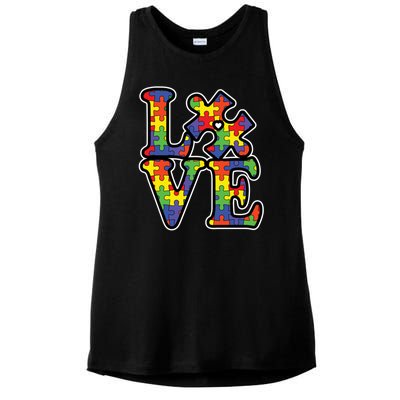 Love Autism Puzzle Piece Ladies PosiCharge Tri-Blend Wicking Tank