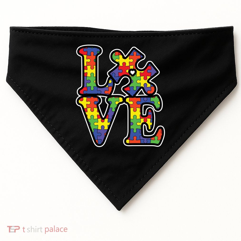 Love Autism Puzzle Piece USA-Made Doggie Bandana