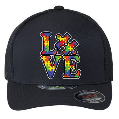 Love Autism Puzzle Piece Flexfit Unipanel Trucker Cap