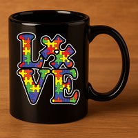 Love Autism Puzzle Piece 11oz C Handle Ceramic Mug