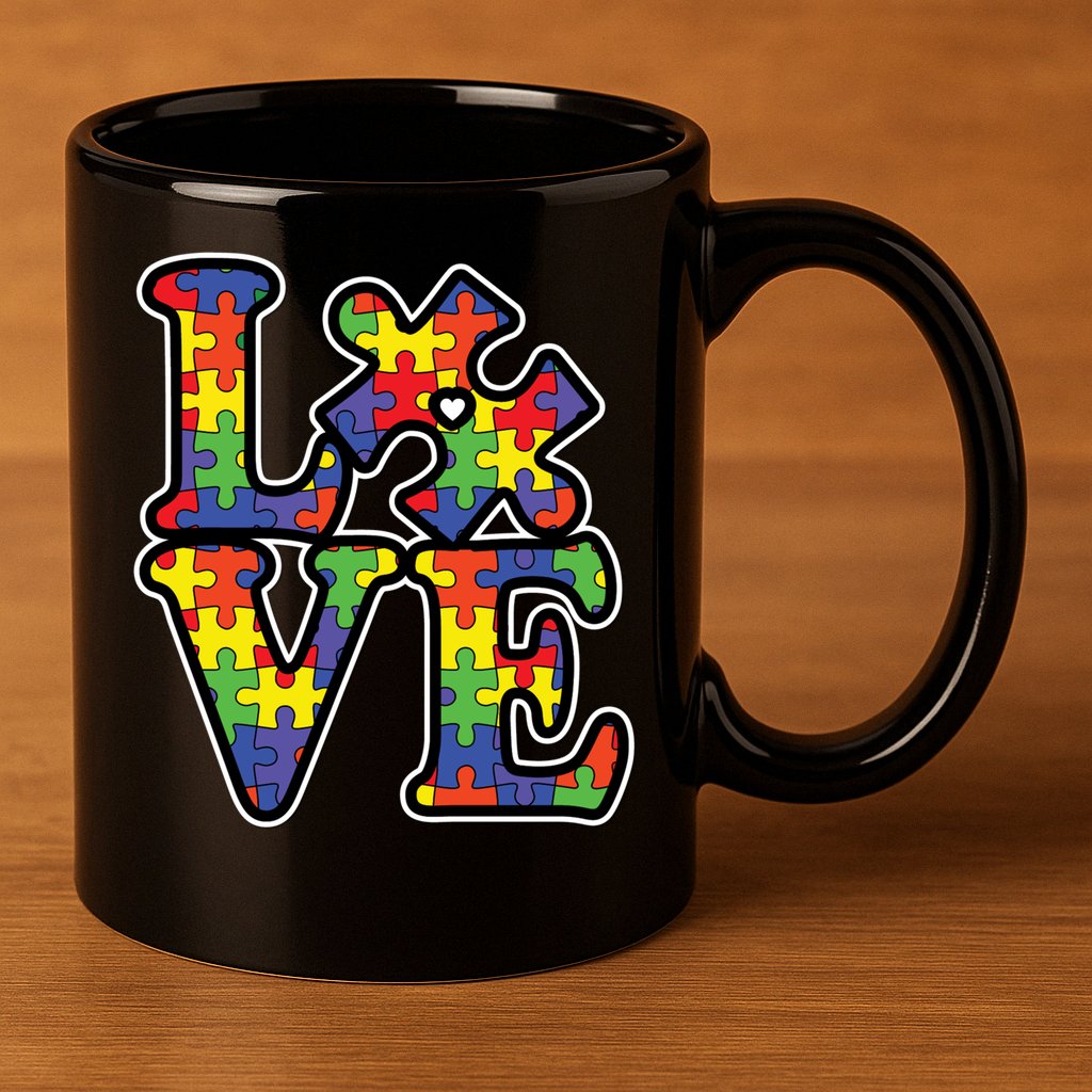 Love Autism Puzzle Piece 11oz C Handle Ceramic Mug