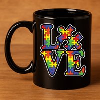 Love Autism Puzzle Piece 11oz C Handle Ceramic Mug