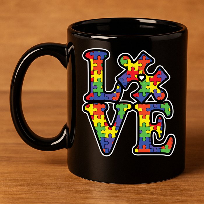 Love Autism Puzzle Piece 11oz C Handle Ceramic Mug