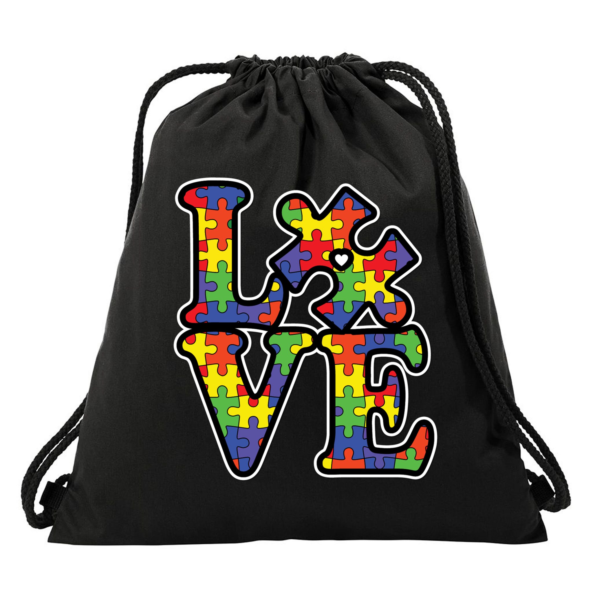 Love Autism Puzzle Piece Drawstring Bag
