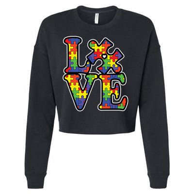 Love Autism Puzzle Piece Cropped Pullover Crew
